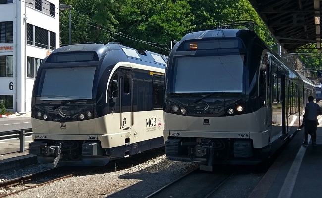MOB ABe 8_8 9001 MVR Beh 2_6 7508 Vevey FEVI MOB ABe 4/4 9301, MVR ABeh 2/6 7508 -- Vevey -- 19.07.2019