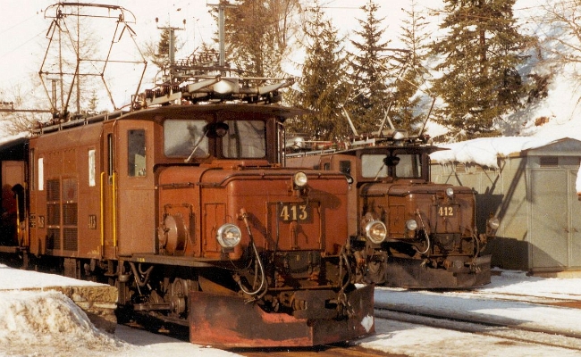 rhb-ge-6-6-413-412-bergun-2 RhB, Ge 6/6 413, 412 -- Bergün -- 02.1984