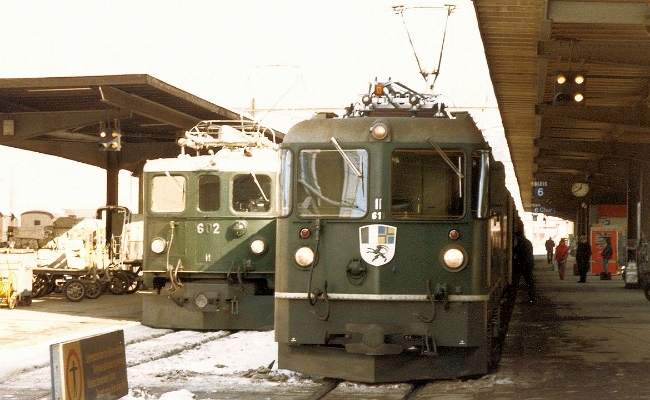 rhb-ge-4-4-602-611-chur RhB, Ge 4/4 I 602, Ge 4/4 II 611 -- Chur -- 02.1984