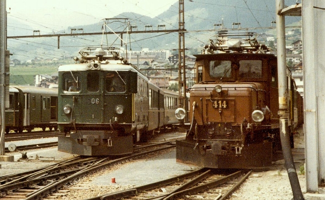 rhb-ge-4-4-606-414-disentis RhB, Ge 4/4 I 606, Ge 6/6 414 -- Samedan -- 08.07.2009