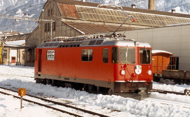 rhb-ge-4-4-622-landquart RhB, Ge 4/4 II 622 -- Landquart -- 15.02.1984 -- Premiers tours de roue